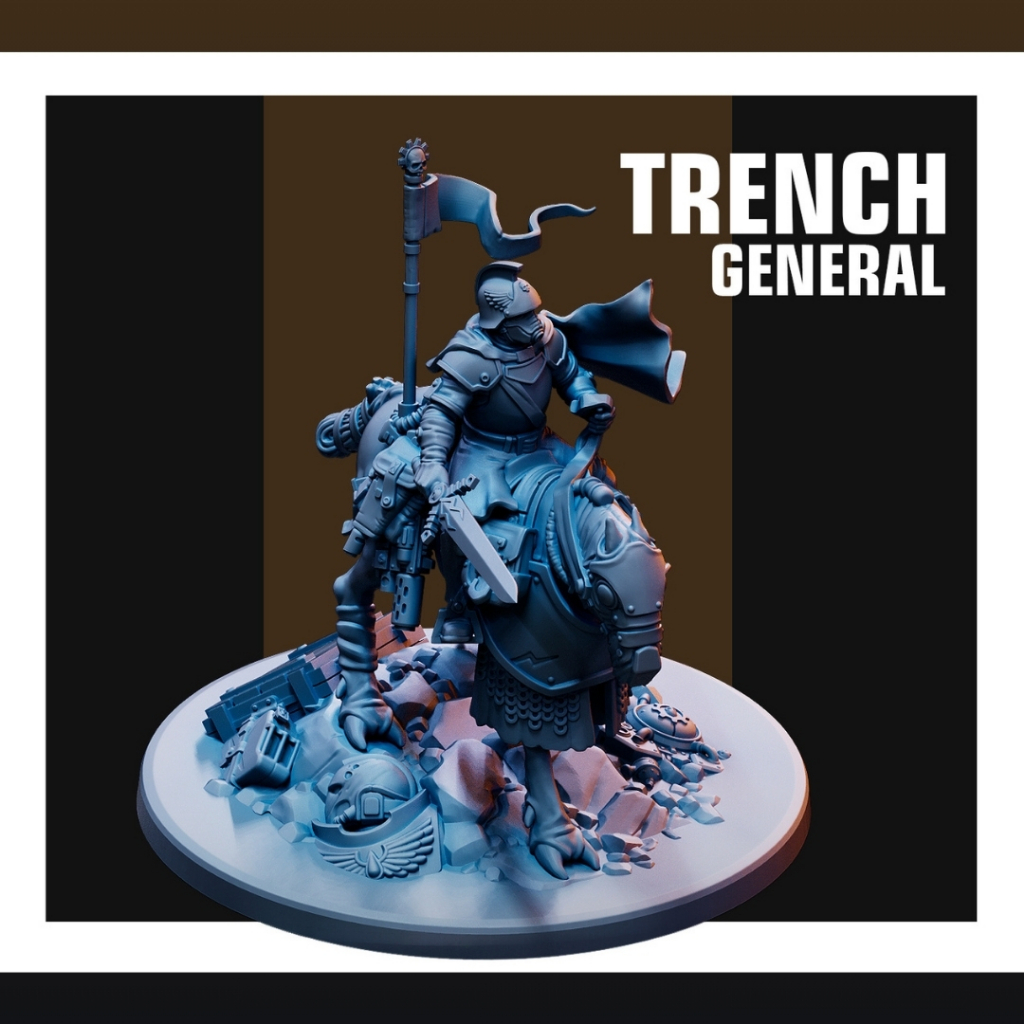 Trench General - Humanoid Human Beast Horse / 28mm scale 3D printed miniature RPG