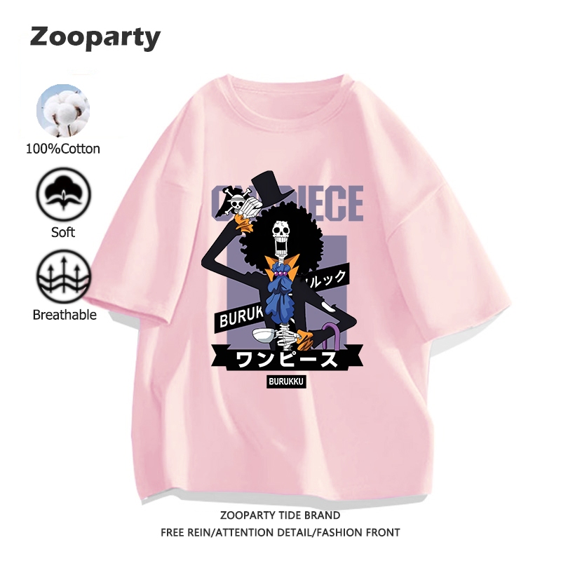 เสื้อ วันพีซ One Piece Burukku ผ้าฝ้ายแท้ คอลเลกชั่นฤดูร้อน 2025 oversize ระบายอากาศได้ ใส่สบาย ไม่หด อนิเมะ มี 9 สี