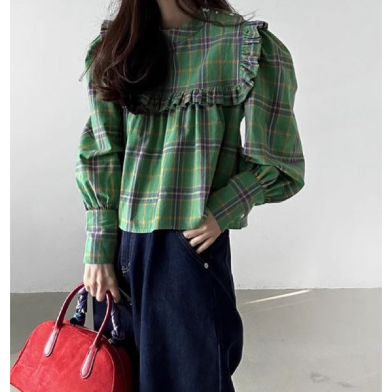 [3826] เสื้อสีเขียวลายสกอต