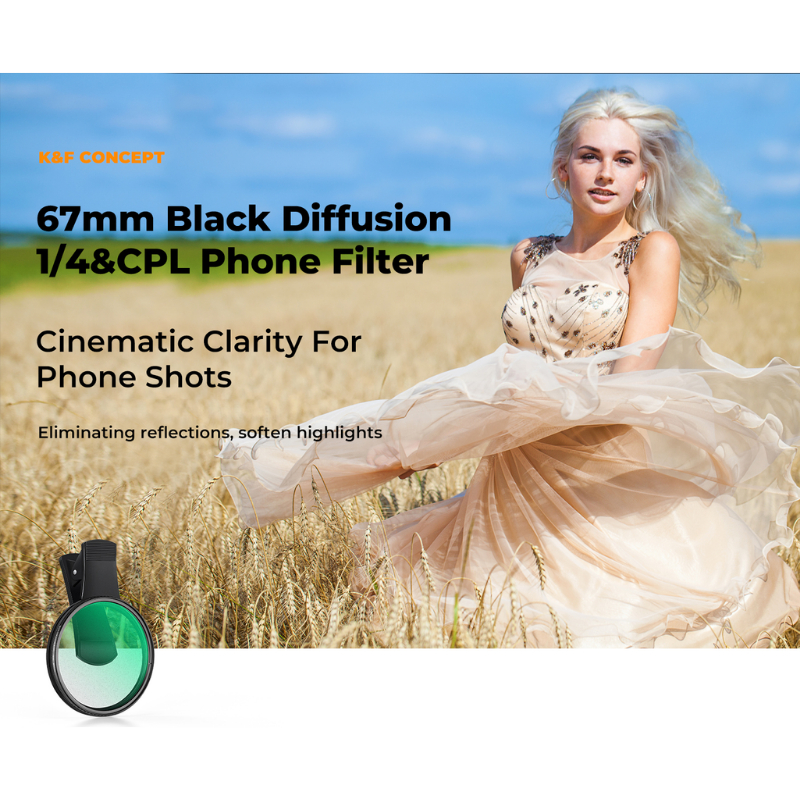 K&F Nano-K 2in1 Filter CPL&Black Mist 1/4 พร้อมตัวหนีบโทรศัพท์สำหรับใส่ฟิลเตอร์ขนาด67mm. (KF01.2900V2)