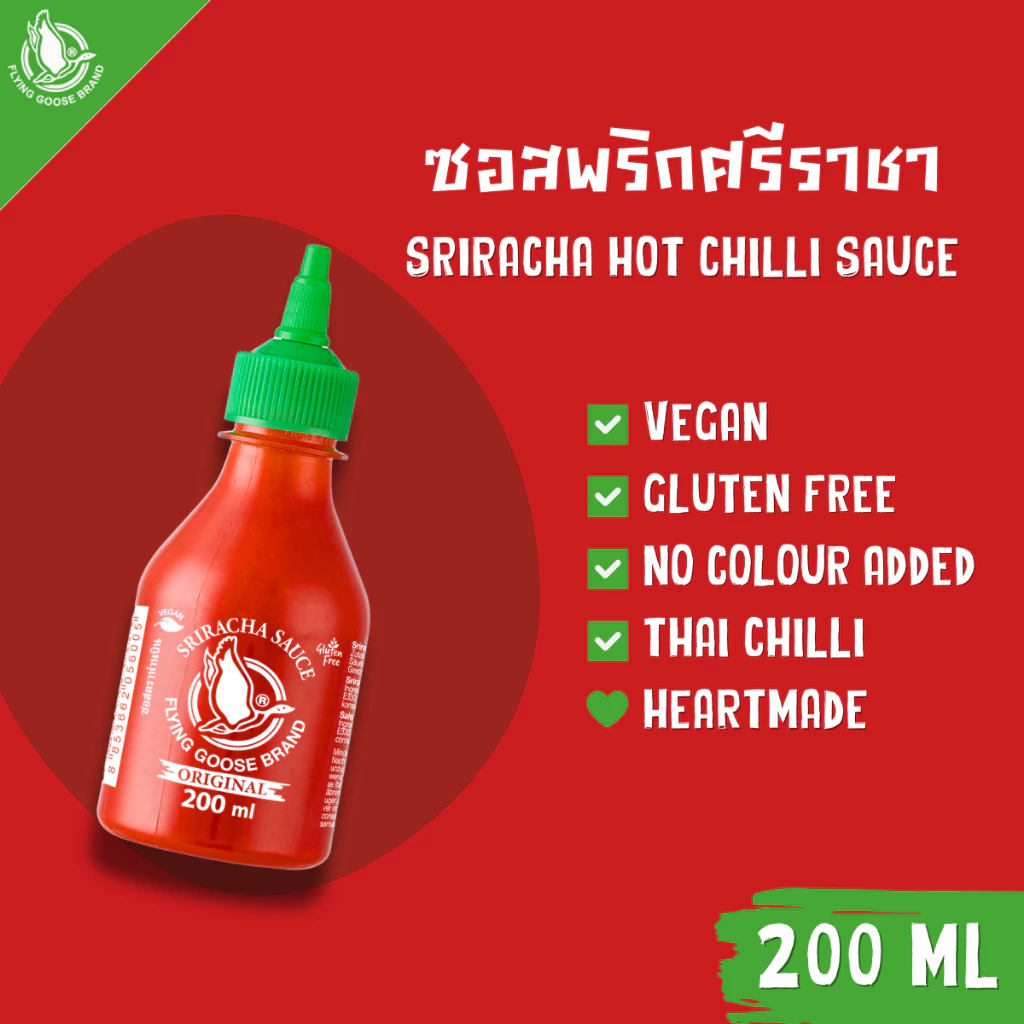 ซอสพริกศรีราชา ตราห่านบิน สูตรต้นตำรับ ขนาด 200 มล. Flying Goose Sriracha Hot Chilli Sauce 200 ml.