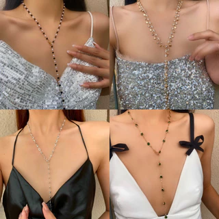 พร้อมส่ง!!สร้อยคอคริสตัสโลหะ และข้อมือ สไตล์สายฝอ ประดับพลอยเทียมทั้งเส้น ส่งตรงจากไทย เครื่องประดับผู้หญิง