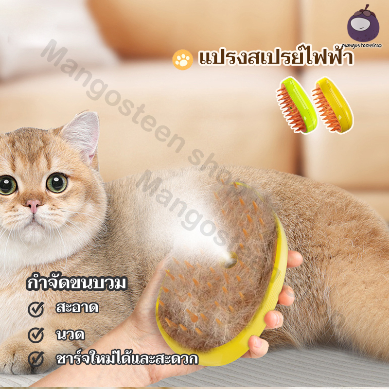 🐱สเปรย์ไฟฟ้า หวีกําจัดขนSteam Dog Brush Cat Hair Brush สุนัข Triple Pet Grooming Steamy Supplies