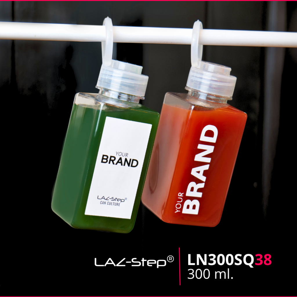 LAZ-Step ขวดพลาสติกหูหิ้ว PET Bottles ซีรี่ย์ 38 รหัส LN300SQ38 ความจุ 300 ml. ทรงสี่เหลี่ยม บรรจุลั