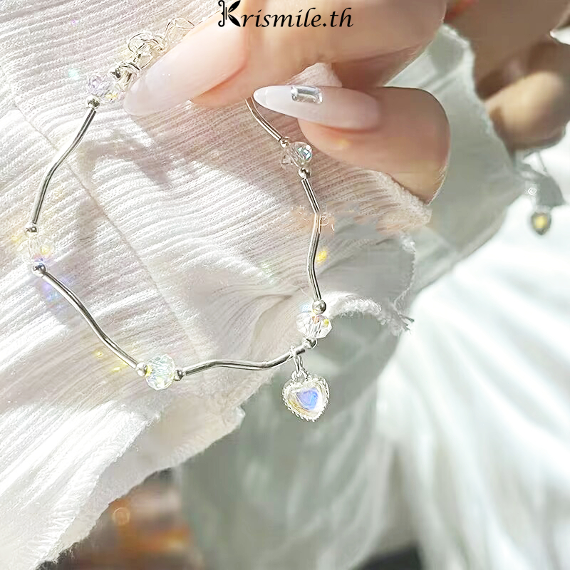 COD-ในไทย💖สร้อยข้อมือ จี้รูปหัวใจ ฝังหินมูนไลท์ insสไตล์หรูหราแสง นักเรียนสำหรับผู้หญิง เครื่องประดับแฟชั่น-Kri