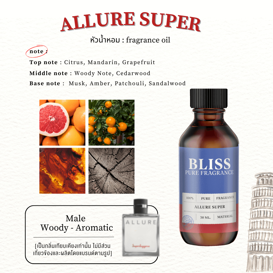 หัวน้ำหอม 【 มาตรฐาน IFRA 】กลิ่น ALLURE SUPER (30 -100 ml) (CH BRAND) - BLISS - หัวเชื้อน้ำหอม