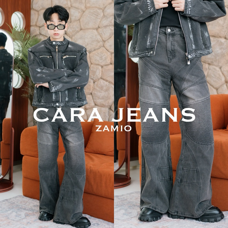CARA JEANS  กางเกงยีนส์ฟอกทรงกระบอกปลายขาบาน