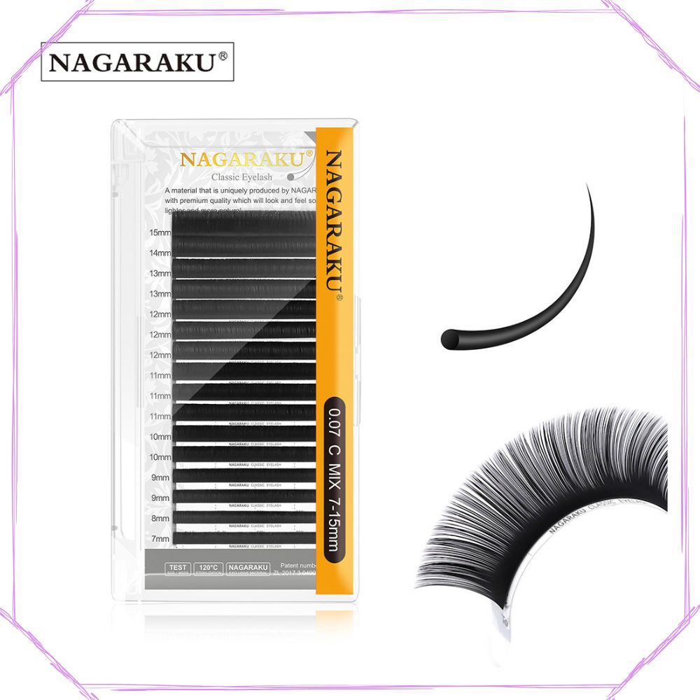 NAGARAKU กล่องเทา ขนตานาการากุ เส้นกลม รวมไซส์ 7-15mm ขนตาปลอม เคิฟ C,D
