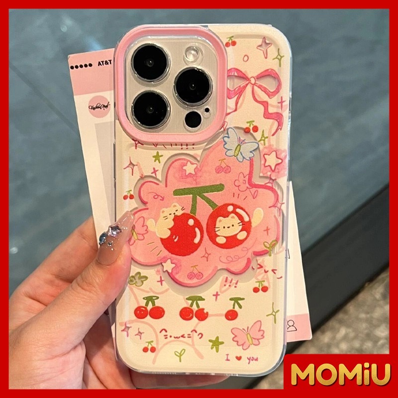 MOMiU - เข้ากันได้สำหรับ เคสไอโฟน11 เคส iphone 16 Pro Max 7Plus XR 12 13 14 15 เคสใส เชอร์รี่ผีเสื้อแสนสวย - รูปที่ 4