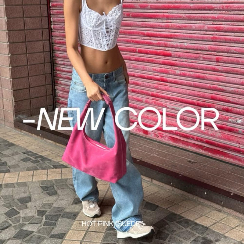 ส่งต่อ 💘กระเป๋า   knack.bag - Hobo (L) - Pink (สีชมพูหนังกลับเทียม)