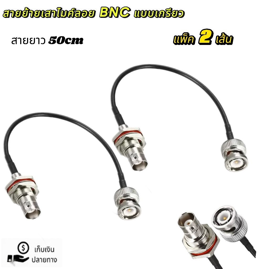 (แพ็ค1-2เส้น)สายย้ายเสาอากาศไมค์ลอย ชุดย้ายเสาอากาศไมค์ลอย สายปลั๊ก BNC ผู้เมีย