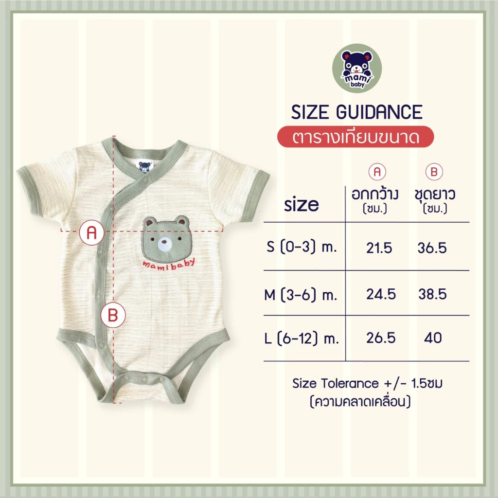 Mami Baby บอดี้สูทคอวี รุ่น แขนสั้น รุ่นผ้าแปะ เด็กแรกเกิด 0-6 เดือน Bodysuit เนื้อผ้านุ่มพิเศษ thumbnail 8