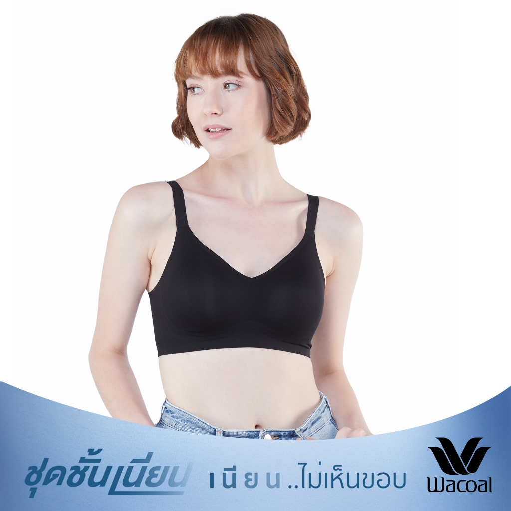 Wacoal ชุดชั้นเนียน บราไร้โครง Smart Size เสริมฟองน้ำ รุ่น WB3Y28 สีดำ (BL)