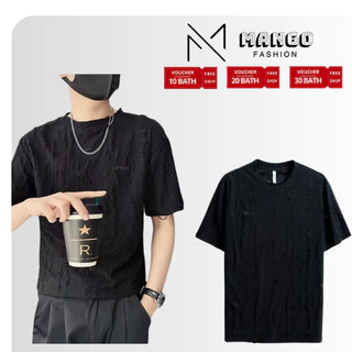 WS33 - เสื้อยืดแขนสั้นผู้ชาย ดีไซน์ขาดๆ ในสไตล์เสื้อผ้าบุรุษ M-2XL