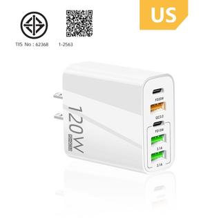 PD ชาร์จด่วน 3.0 อะแดปเตอร์โทรศัพท์ US 3USB + Type-C หัวชาร์จ 30W PD ที่ชาร์จโทรศัพท์มือถืออเนกประสงค์แบบหลายพอร์ต 120W