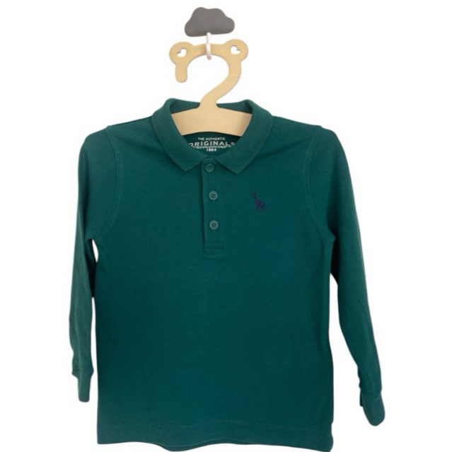 marks and spencer M&S เสื้อโปโลเด็ก คอปกแขนยาว สีเขียวเข้ม หล่อจัด🌳Size 12-18 เดือน