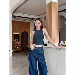 กางเกงยีนส์ กางเกงยีนส์ถูพื้น เอวสูง ผ้ายีนส์นิ่ม ใส่เที่ยวสวยมาก
