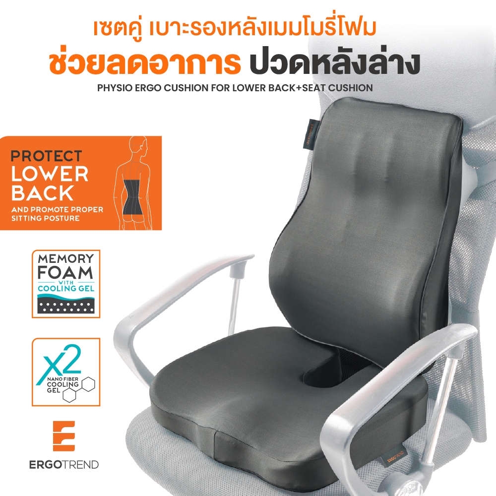 Ergotrend เซ็ตคู่ เบาะรองหลังเพื่อสุขภาพ สำหรับคนปวดหลังล่าง PHYSIO ERGO LOWER BACK-PHYSIO ERGO SEAT CUSHION