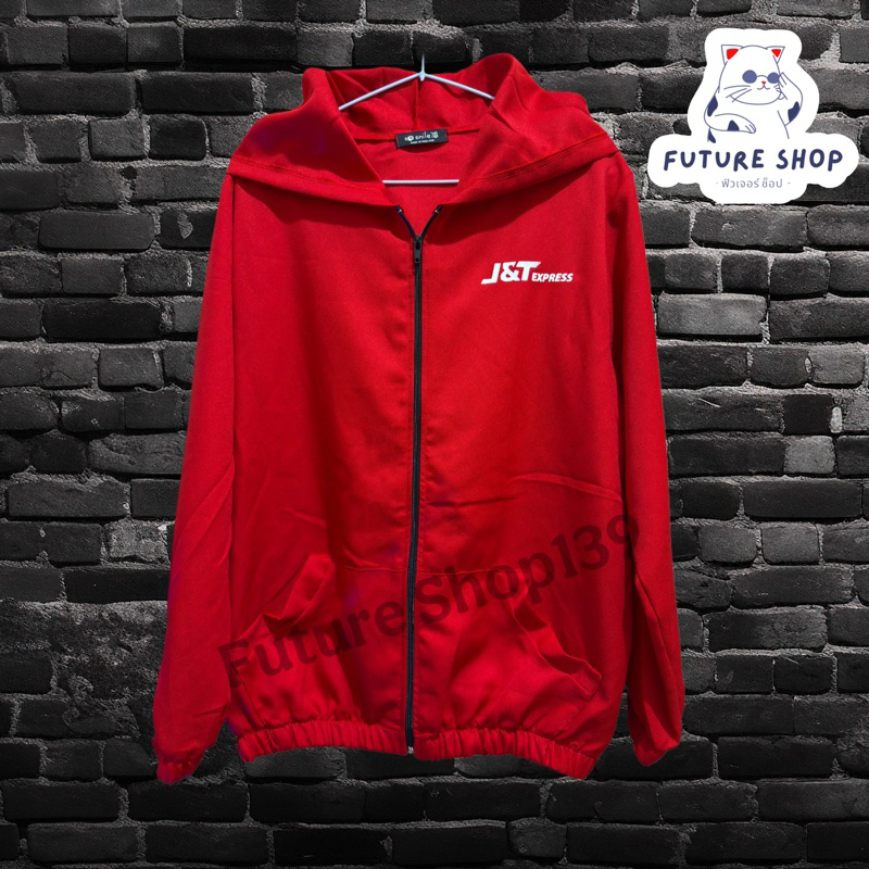 JT-03 ❤️ เสื้อ J&T Express ผู้หญิง ❤️ เสื้อคลุม ฮูดคลุมหัว ผ้าโฟร์เวย์ ขนาด อก 32-44 นิ้ว // ความยาว