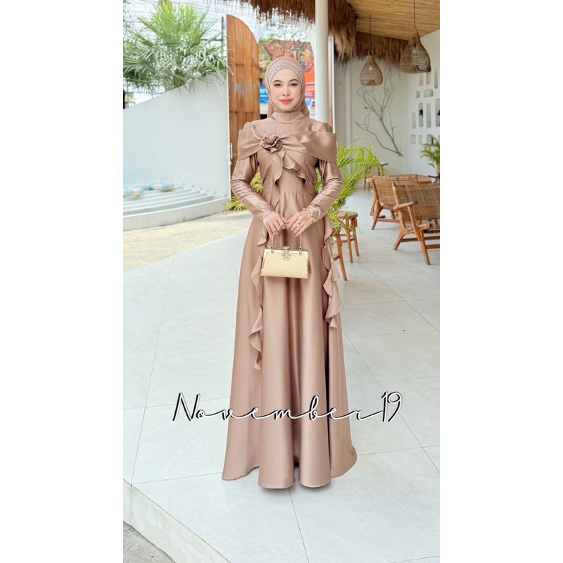 รุ่นกุหลาบบาน ชุดเดรสอิสลาม ชุดออกงานอิสลาม ไม่รวมฮิญาบเข้าชุด แบรนด์November19