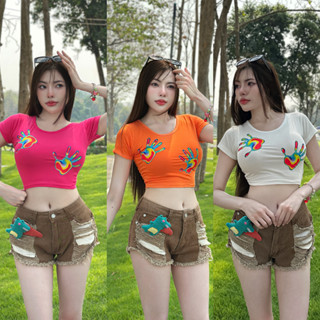 เสื้อครอปคอกลมแขนสั้้น ผ้าเรย่อน ใส่เล่นน้ำ 💦 เซ็กซี่สุดๆ ผ้…