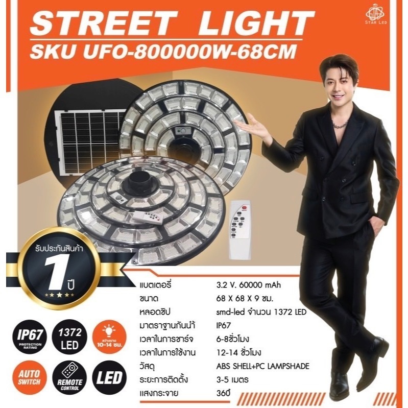 โคมไฟ SUPPER UFO ขนาดใหญ่ 68CM 800000W มีทั้งแสงขาวและวอร์มไวท์ สว่างถึงเช้า สว่างนาน ไม่เสียค่าไฟ!!