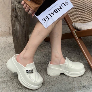 SHO-SUNG-308🌻รองเท้าสไตล์เกาหลี ติดโลโก้ sunbalee สูง 6 cm. สีพื้นน่ารัก พื้นเบาใส่สบาย รองเท้าส้นสูงน่ารัก 🌻