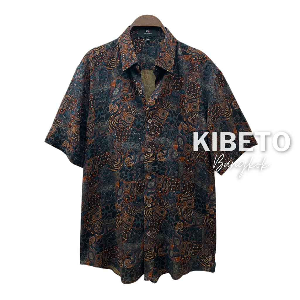 Kibeto เสื้อฮาวาย ลายโมร็อกโก สีกรม ผ้าสปันเรยอน เนื้อนิ่ม ใส่สบาย M L XL 2XL 3XL