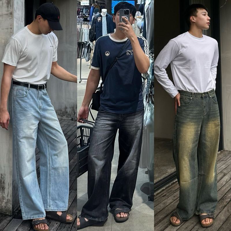 ‼️ พร้อมส่ง 🍻Kimmy Jeans (มี 2 สี) กางเกงยีนส์ทรงกระบอกใหญ่  เอวสูง ปลายขากว้าง เนื้อผ้าคุณภาพดี 👖✨