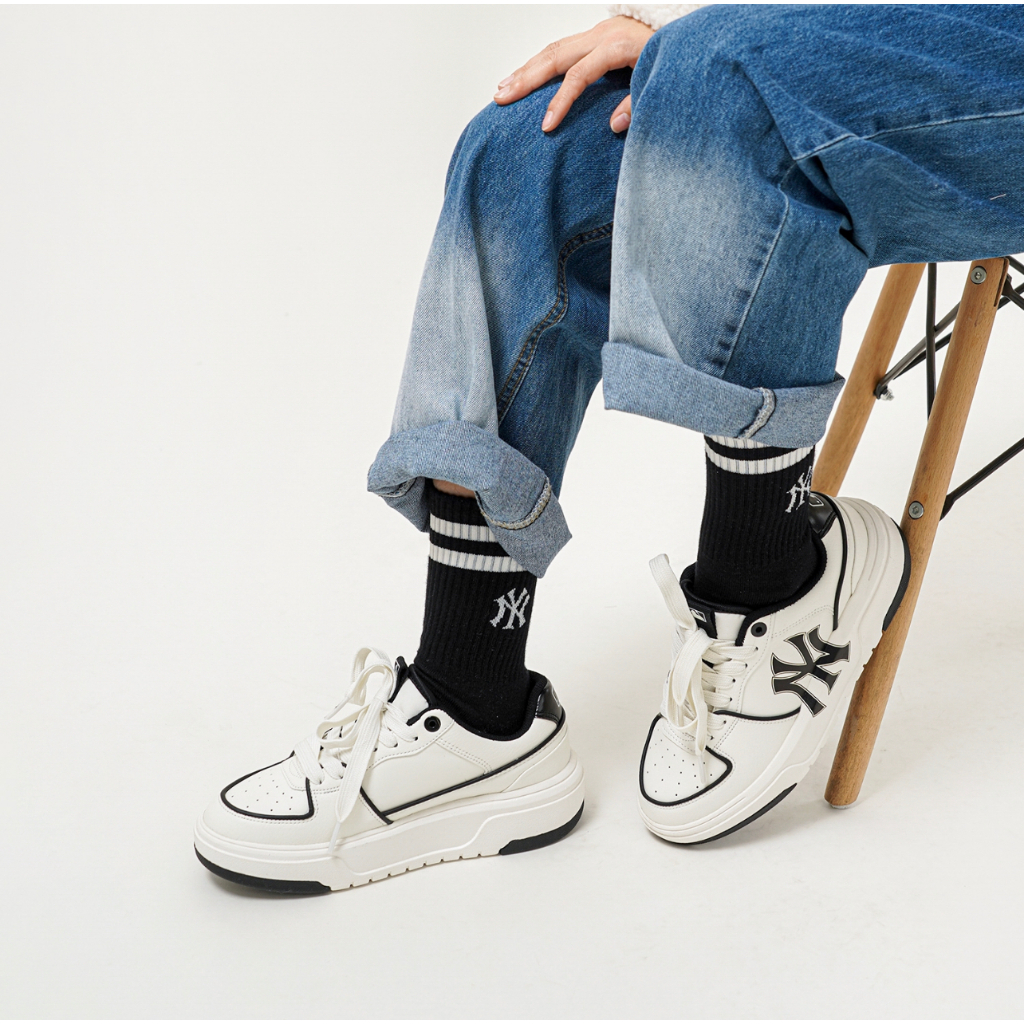 【ของแท้%100】MLB Chunky Liner Sneakers รองเท้าผ้าใบ รุ่น รองเท้าลำลอง-ขาว จัดส่งที่รวดเร็ว