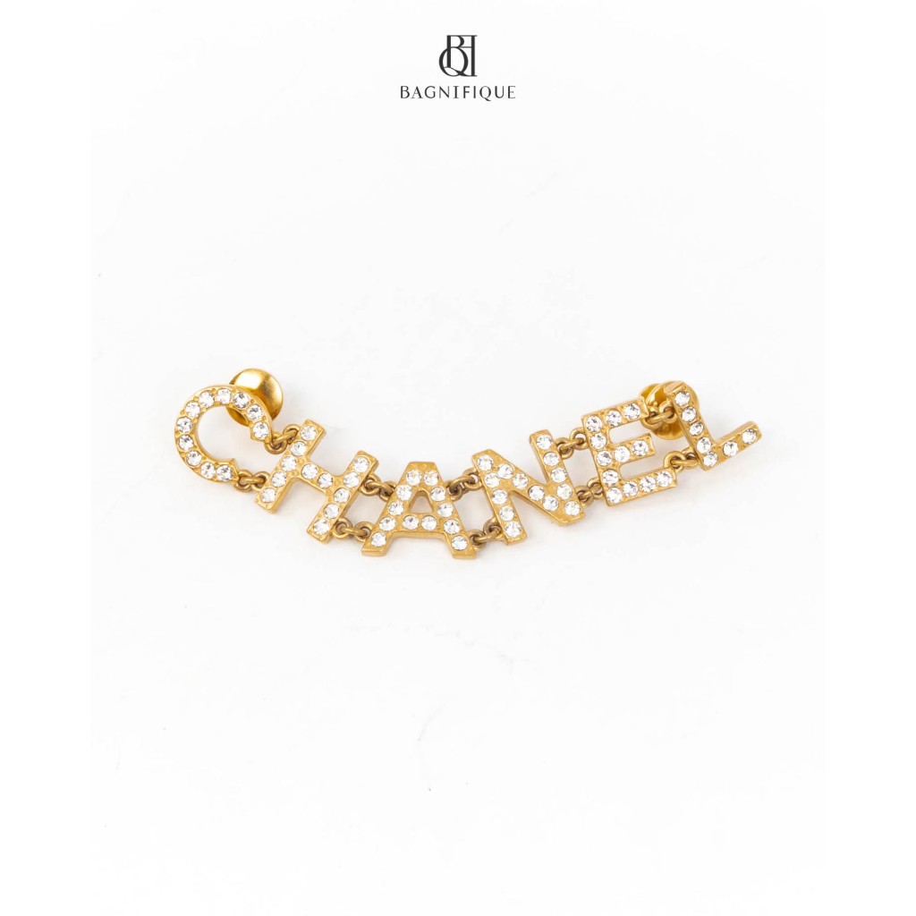 NEW C H A N E L LETTERS BROOCH 9 CM DAIMOND GHW