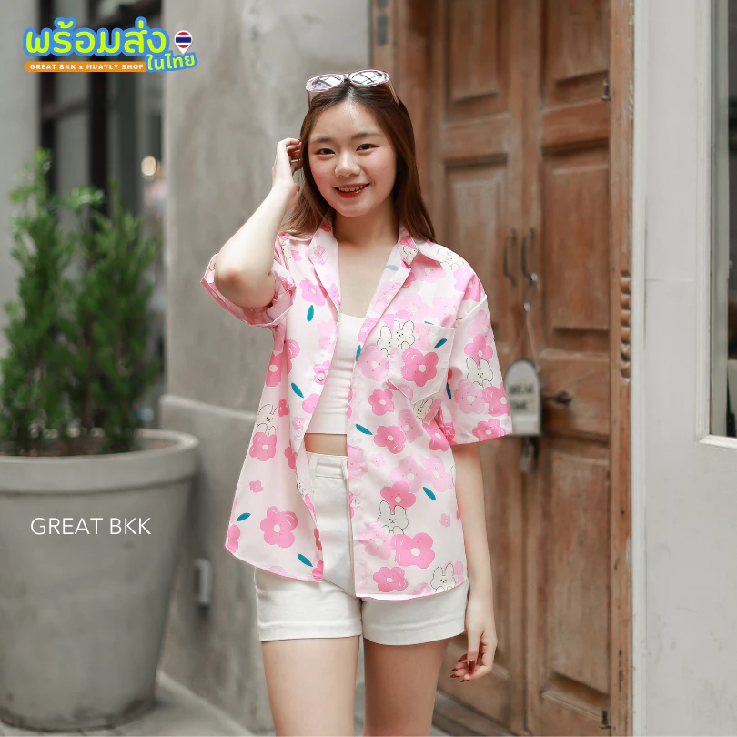 เสื้อฮาวาย เสื้อเชิ้ต ลายดอก แขนสั้น ชาย-หญิง สไตล์เกาหลี thumbnail 7
