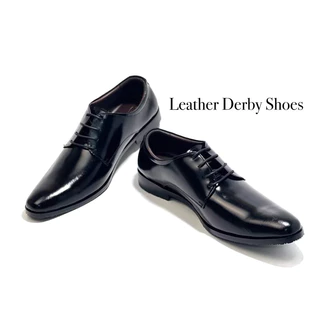Black Derby Shoes รองเท้าคัชชูหนังแท้ ผูกเชือก ทรงปลายแหลม พื้นเย็บจริง เปลี่ยนไซส์ได้