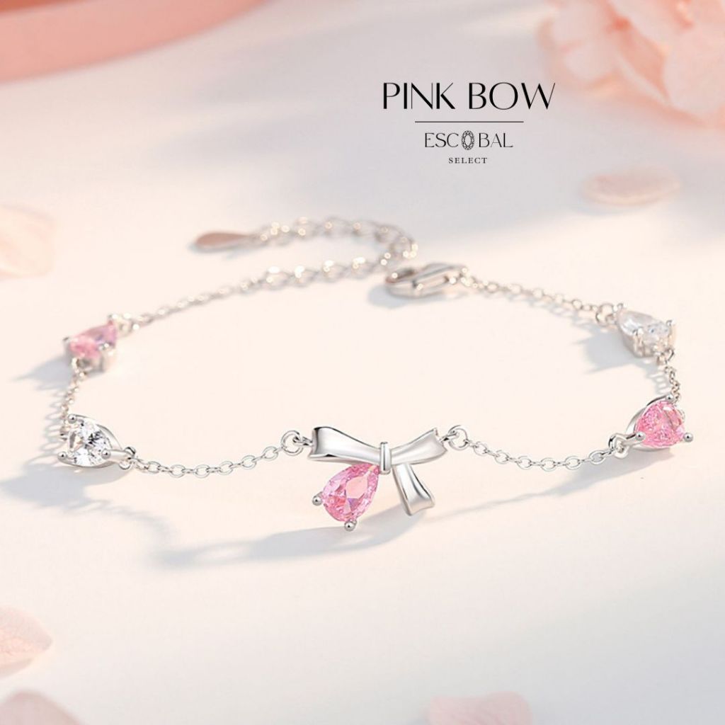 ESCOBAL กำไลเงิน Pink Bow สร้อยข้อมือ สร้อยข้อมือเพชร สร้อยข้อมือแฟชั่น สร้อยข้อมือพลอย วาเลนไทน์