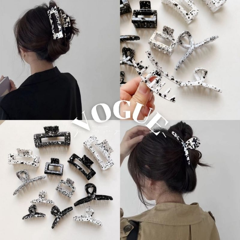 Vogue🌟พร้อมส่ง🌟 กิ๊ฟหนีบผม ลายหินอ่อนขาวและดำ สีพื้น ใส่ได้ง่ายๆทุกๆวัน (VO-15)