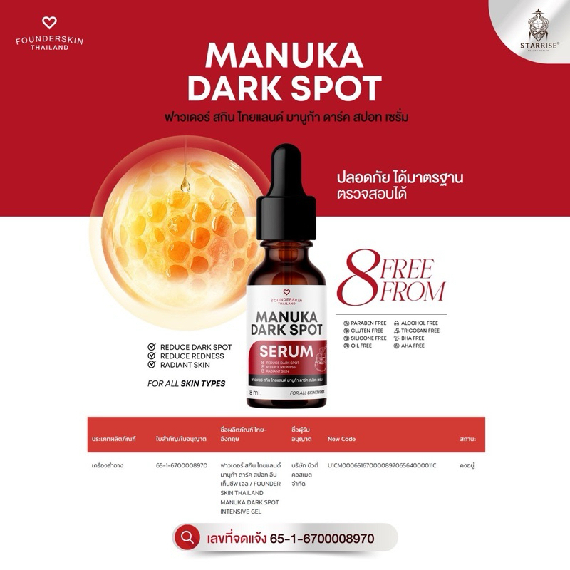 เซรั่มมานูก้า Manuka Dark Spot Serum Founderskin 18 ml. รูปที่ 4
