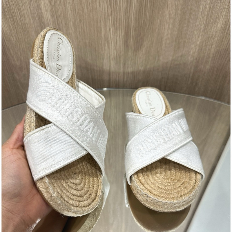 👠รองเท้า Authentic Di❤️or Canvas Embroidered Granville Espadrille Crisscross Size 37 สินค้ารับประกัน