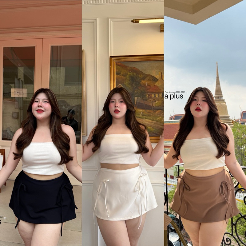✅/LD/ กางเกงกระโปรง ติดโบว์เล็ก ใส่เที่ยว ทำงาน #เสื้อผ้าไซส์ใหญ่ สาว อ้วน พลัสไซส์