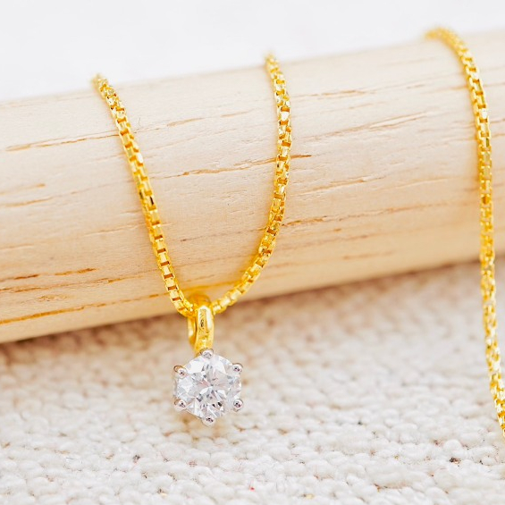 [PCPY JEWELRY] สร้อยคอพร้อมจี้เพชรGIA 0.23 กะรัต 💎 ทองคำแท้9K (ทอง37.5%) เพชรแท้ใบเซอร์GIA [9KPP761]