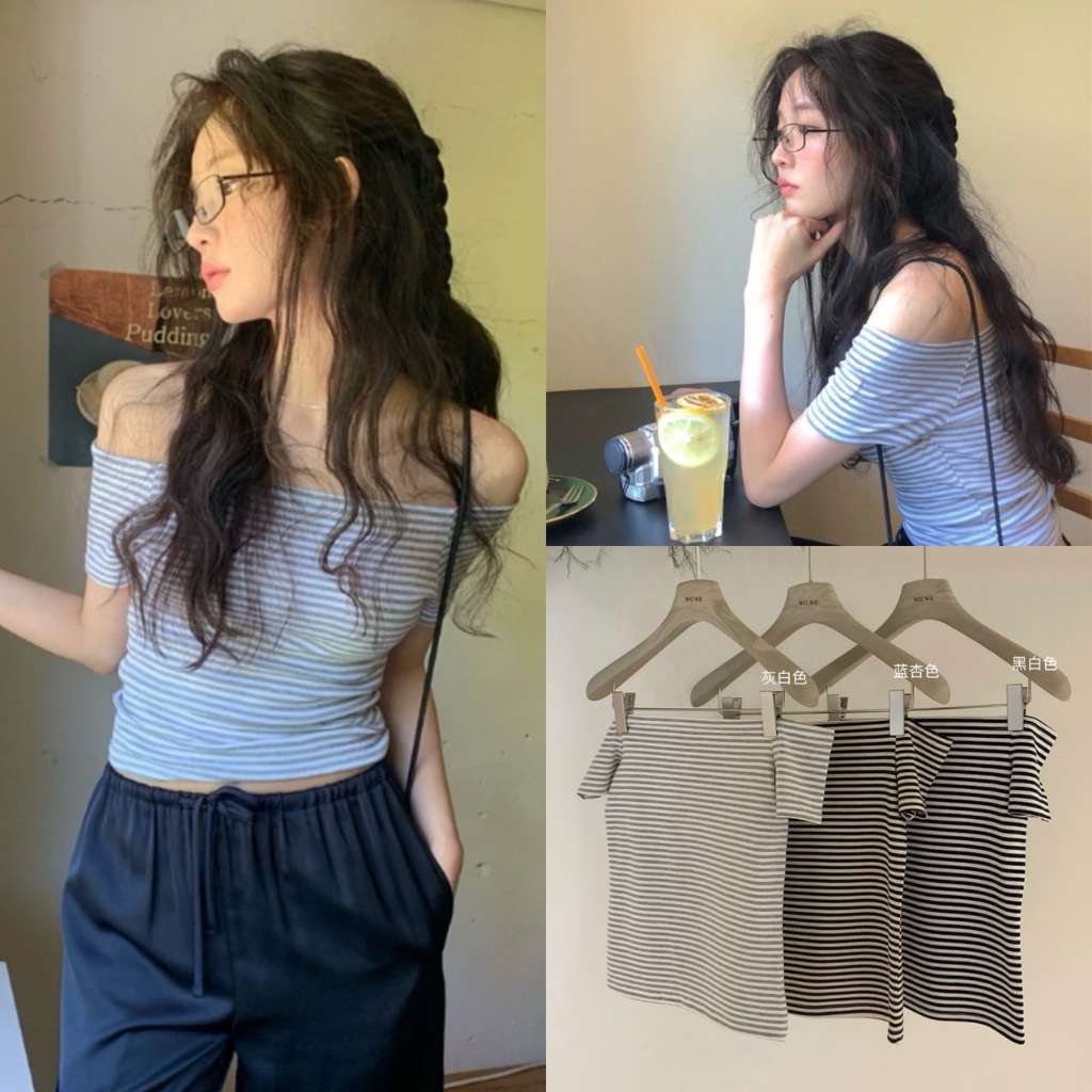 🧡🧵 🇰🇷 W3916 เสื้อปาดไหล่ ลานขวาง แต่งช่วงแขน งานจริงทรงสวยมากนะคะ ผ้านิ่มใส่สบายเลยค่ะ แฟชั่นเกาหลี TAG WG.WE 🧵🧡