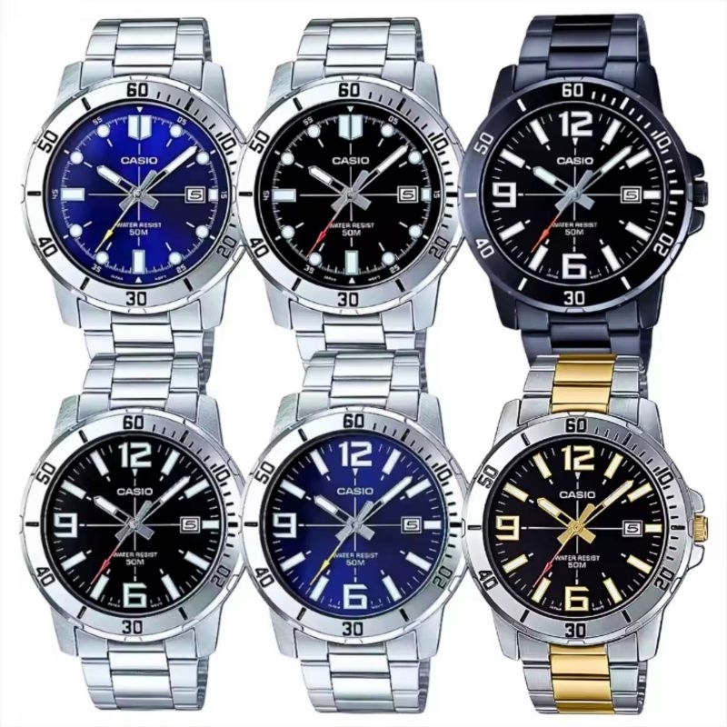 นาฬิกา ผู้ชาย Casio สายเเสตนเลส  มีวันทีใช้งานได้จิง  มีหลายสีหลายเเบบ ตั้งเวลาให้ฟรีกล่องกระดาษ