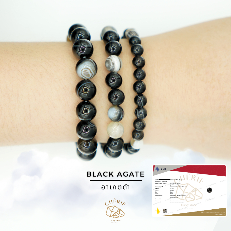 หินอาเกตดำ BLACK AGATE | หินดวงตาสวรรค์ | สร้อยข้อมือ กำไลหิน Cherie Lucky