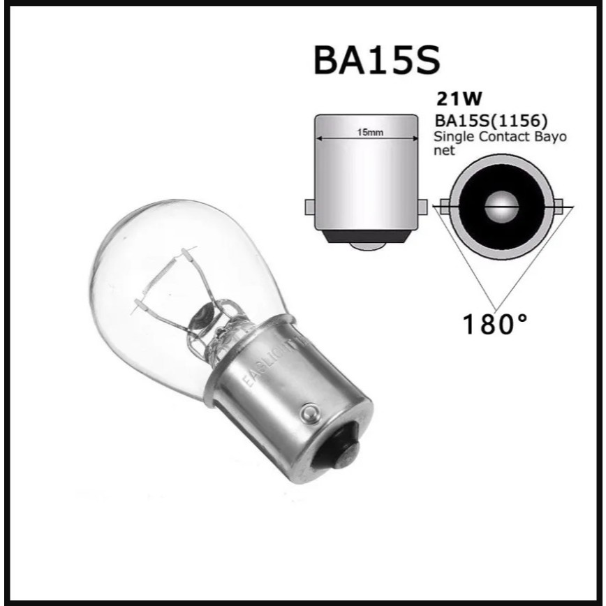 หลอดไฟถอย รถยนต์ S25 ชนิด เขี้ยวตรง 180 องศา 1 จุด BA15S (1156) P21W 12V 21W 1จุด