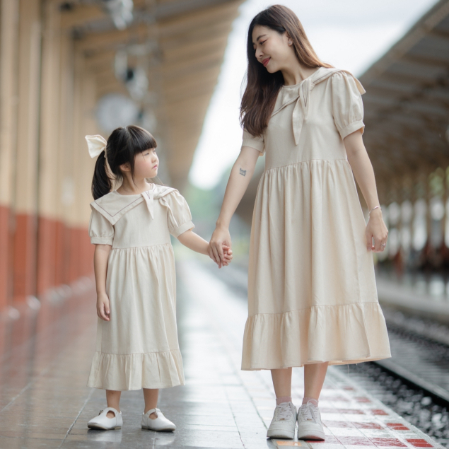 ⚓🛟 MOM เดรสทหารเรือ ชุดเดรสคู่แม่-ลูก ผ้าฝ้าย ใส่สบาย 🛟⚓