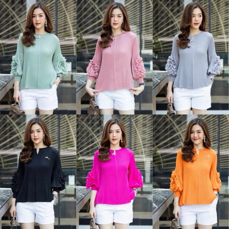 เสื้อผ้าอัดพลีท ลายกระดูกงูทั้งตัวเนื้อผ้าสัมผัสนุ่มใส่สบายสีพื้นใส่ง่ายเหมาะกับซัมเมอร์สเทศกาลสงกรานต์ค่ะ