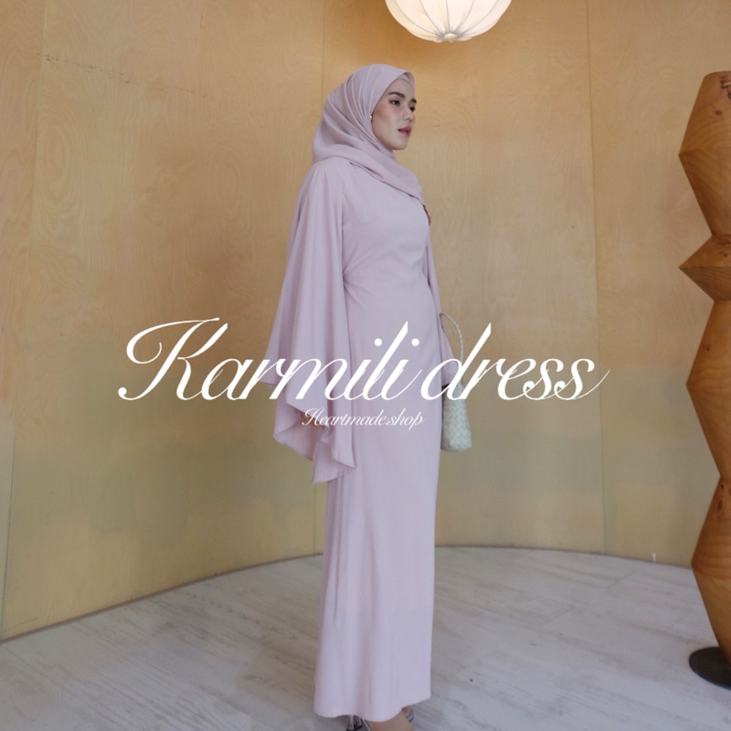 (C08) Heartmade—Karmili dress🪽(สินค้าพร้อมส่ง)เดรสยาวทรงค้างคาวเชือกผูกช่วงเอวซับในทั้งตัวพร้อมฮิญาบ