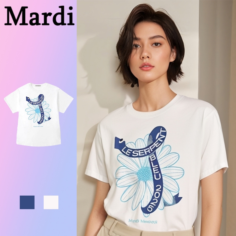 Mardi Mercredi Snake Maseng ฟรีไซส์ เดซี่ ลายดอกไม้ เสื้อเกาหลี แท้ เสื้อยืด ผ้าฝ้าย ทรงหลวม แขนสั้น แฟชั่น