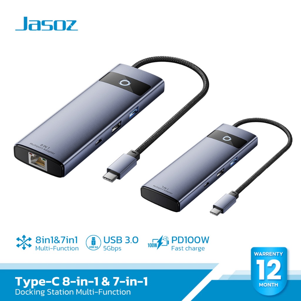 ⚡COD⚡Jasoz  อุปกรณ์แปลงสัญญาณ Type-C 7in1 8in1 รองรับ 4K PD100W ภาพคมชัดระดับ Ultra HD