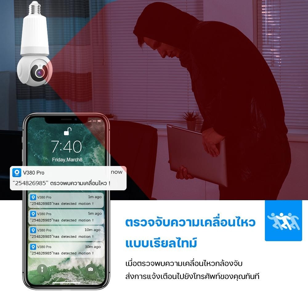 HOME-MALL กล้องวงจรปิดหลอดไฟ ​IP camera WIFI outdoor 1080P มองเห็นได้ตอนกลางคืน ตรวจจับการเคลื่อนไหว
