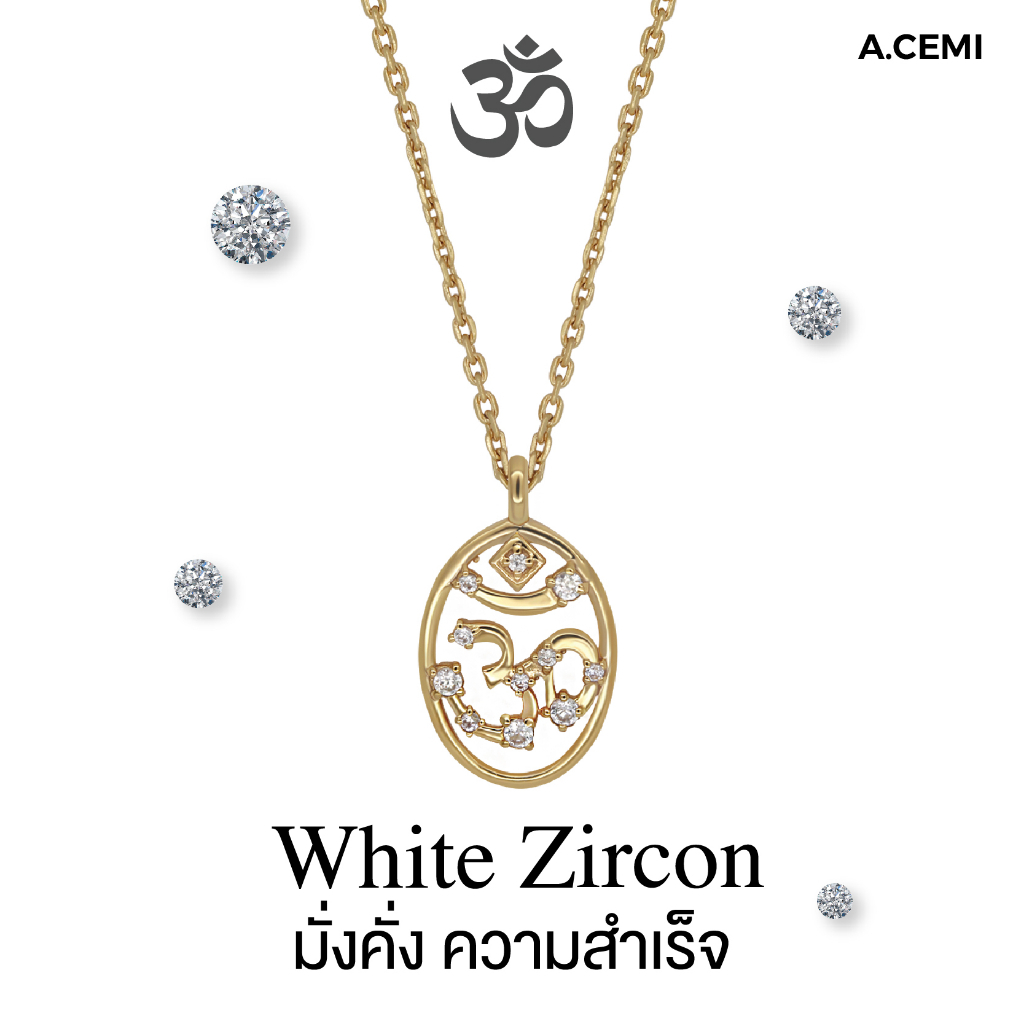 A.CEMI Celestial Om Necklace สร้อยคอโอม พระพิฆเนศ เงินแท้ พลอยแท้ เพทายขาว ชุบทอง 18K โรสโกลว์